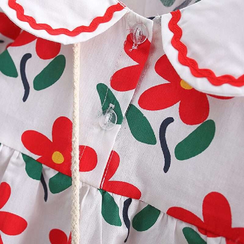 Girls Small Flower Cotton dress With Bow Bamboo Basket Bag - Image 4