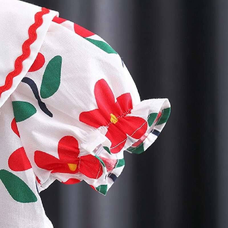 Girls Small Flower Cotton dress With Bow Bamboo Basket Bag - Image 7