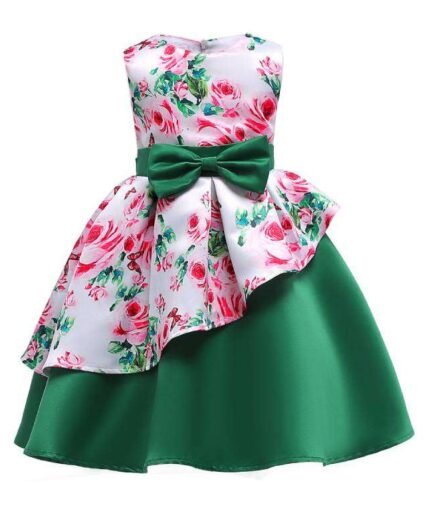Girls Designed Puffy One Piece Girls Floral Party Dress