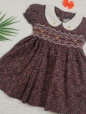 Girls Black and Pink Floral Smocked Dress front