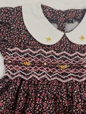 Girls Black and Pink Floral Smocked Dress sleeve