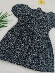 Girls Blue Smocked Dress with Puff Sleeve back