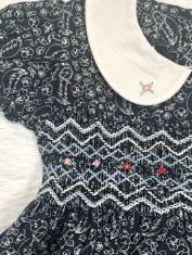 Girls Blue Smocked Dress with Puff Sleeve sleeve