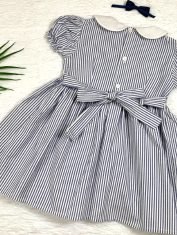 Girls Blue Striped Smocked Dress back