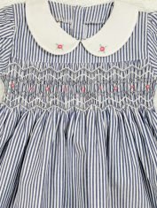 Girls Blue Striped Smocked Dress collar