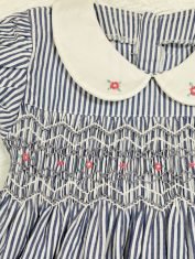 Girls Blue Striped Smocked Dress z