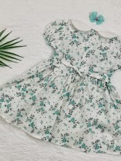 Girls Green Floral Smocked Dress back