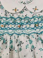 Girls Green Floral Smocked Dress cmocked