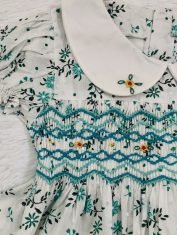 Girls Green Floral Smocked Dress sleeve