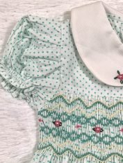 Girls Green Polka Dot Smocked Dress sleeve
