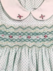 Girls Green Polka Dot Smocked Dress smocked