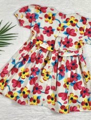 Girls Multi Floral Puff Sleeve Dress bachk