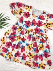 Girls Multi Floral Puff Sleeve Dress front