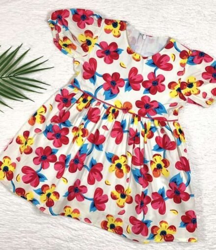 Girls Multi Floral Puff Sleeve Dress