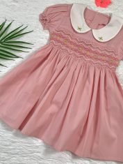 Girls Pink Smocked Dress front