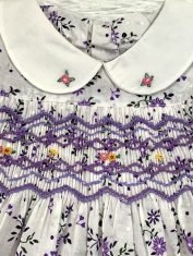 Girls Purple Floral Smocked Dress amock