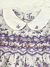 Girls Purple Floral Smocked Dress collar