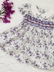 Girls Purple Floral Smocked Dress front