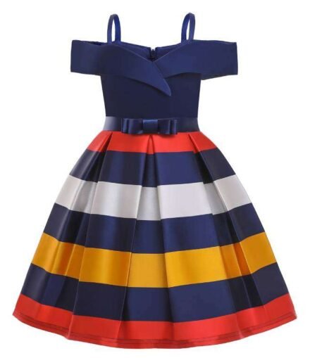 Toddler Girls Cold Shoulder, Strapless Striped Dress