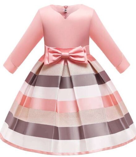 Toddler Girls Long Sleeves Cross Border Striped Dresses