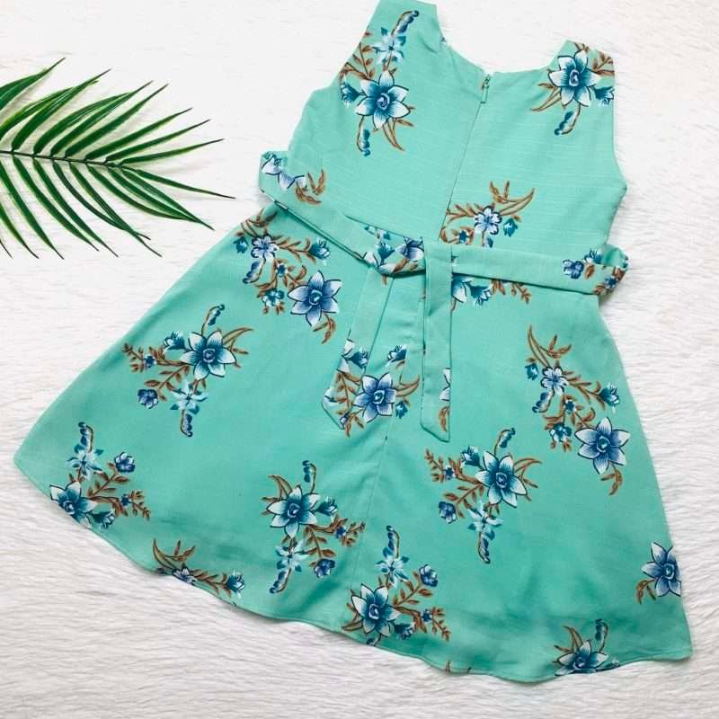 Girls Viscose Crepe Green Floral Dress with Lining - Image 2
