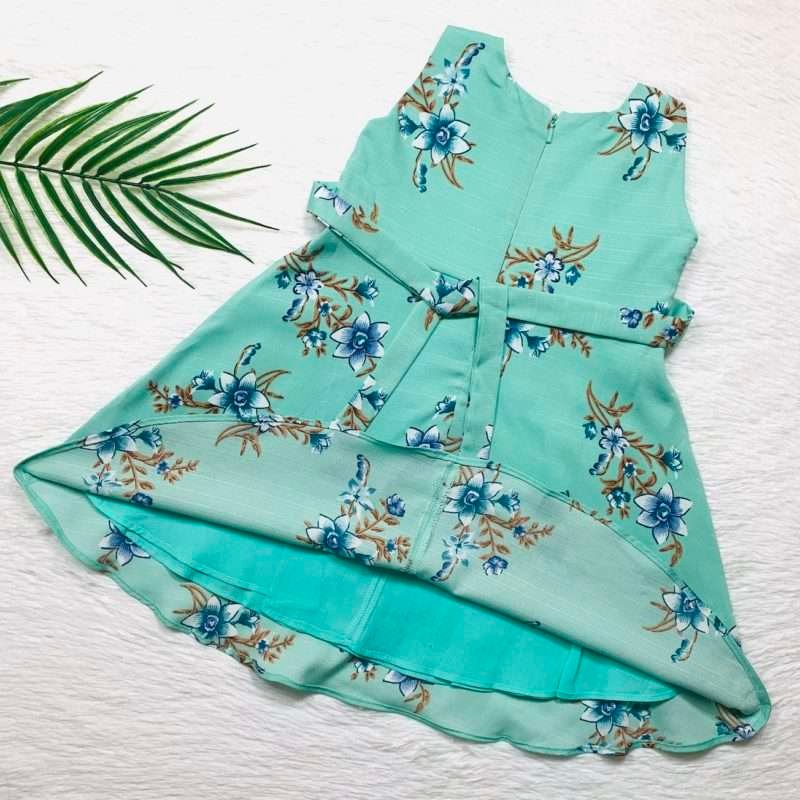 Girls Viscose Crepe Green Floral Dress with Lining - Image 3