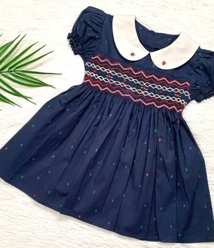 Girls Navy Blue Smocked Dress