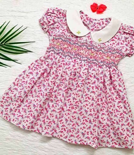 Girls Pink, Blue and Yellow Floral Smocked Dress
