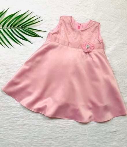 High Waist Satin Dress with Jacqard Floral Design