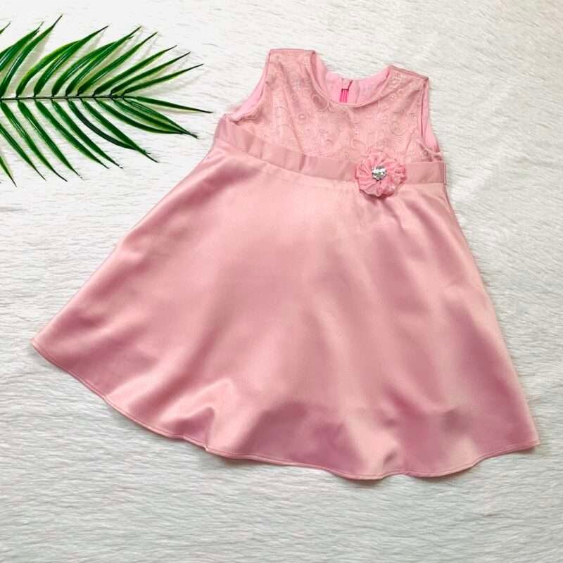 High Waist Satin Dress with Jacqard Floral Design
