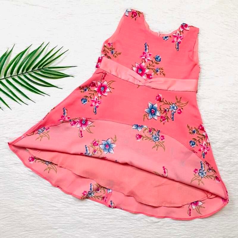 Girls Viscose Crepe Pink Floral Dress with Lining - Image 4