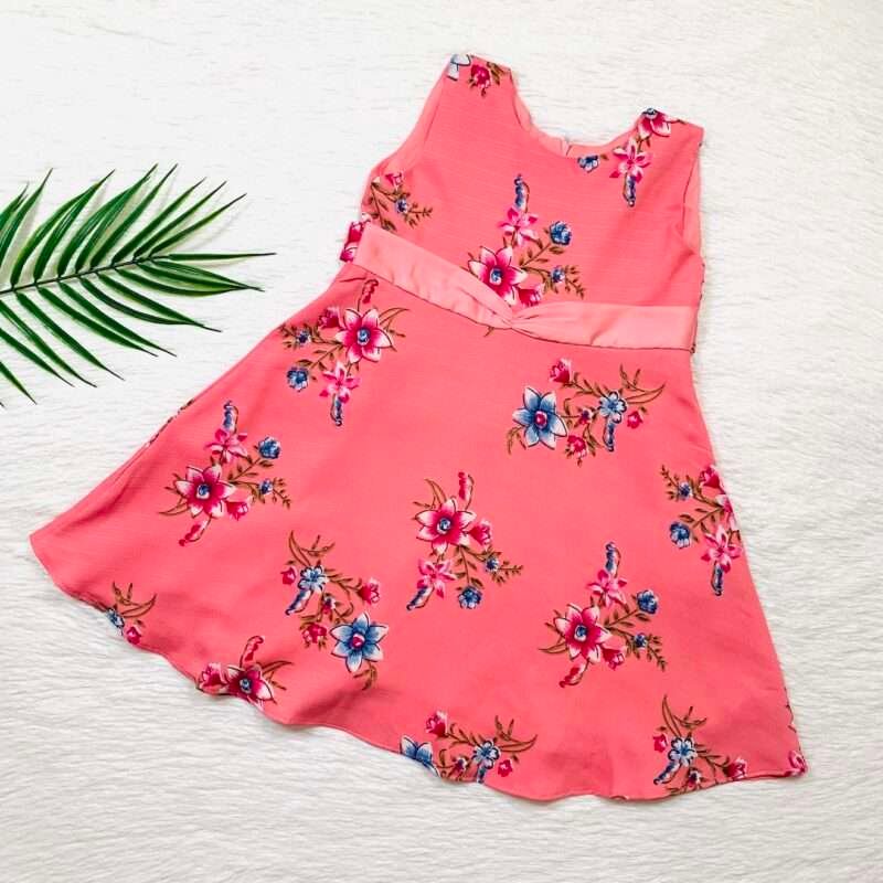 Girls Viscose Crepe Pink Floral Dress with Lining