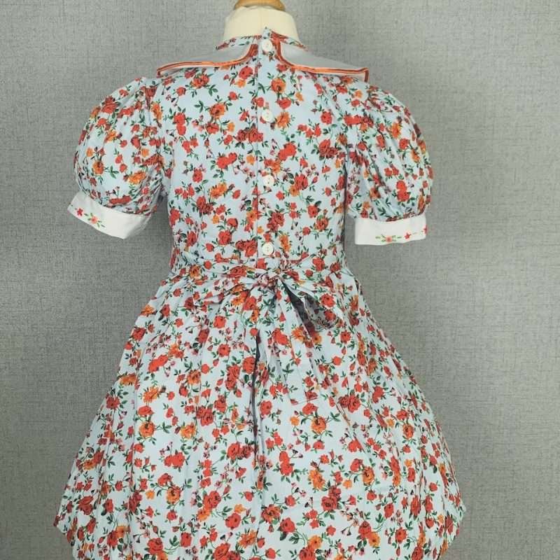 Girls Red and Orange Floral Smocked Dress With Lining - Image 5
