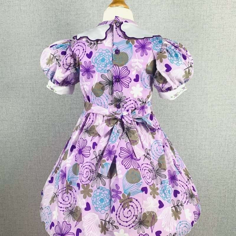 Girls Purple, Blue and Green Smocked Dress With Lining - Image 4