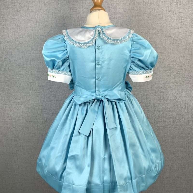 Girls Blue Smocked Party Dress With Lining - Image 4