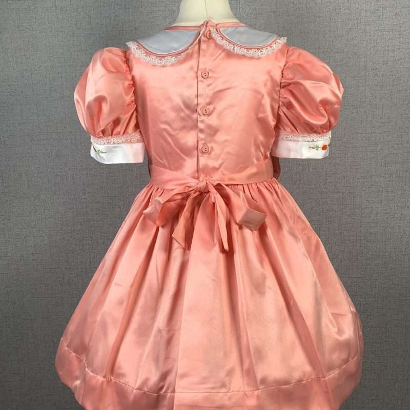 Girls Peach Smocked Party Dress With Lining - Image 4