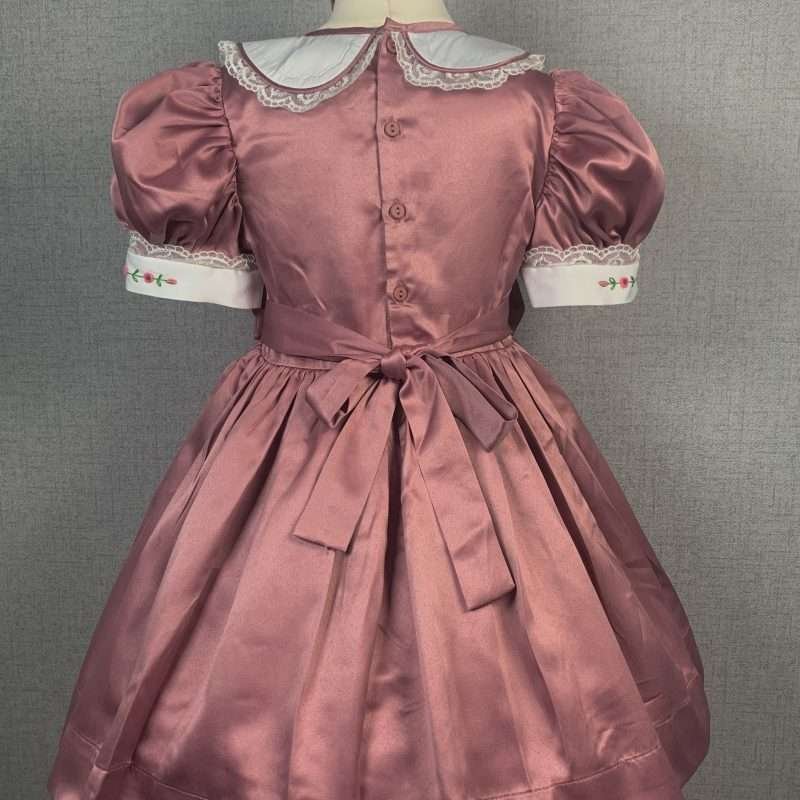 Girls Dark Pink Smocked Party Dress With Lining - Image 4