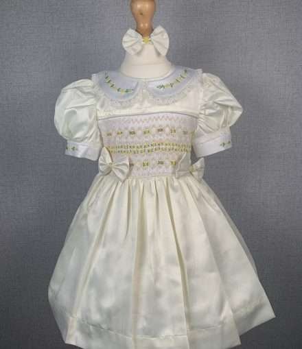 Girls Ivory Smocked Party Dress With Lining