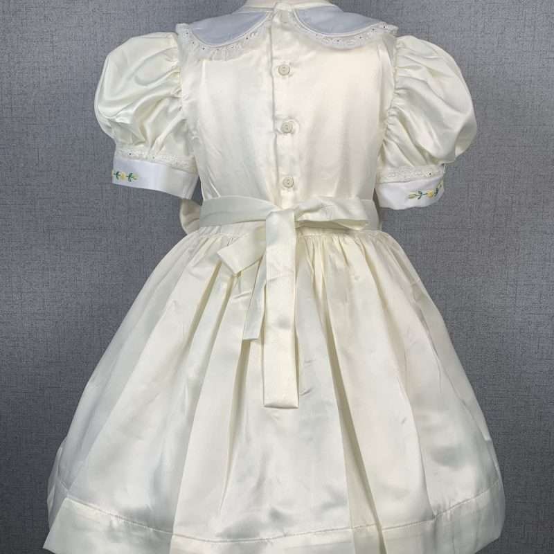 Girls Ivory Smocked Party Dress With Lining - Image 4